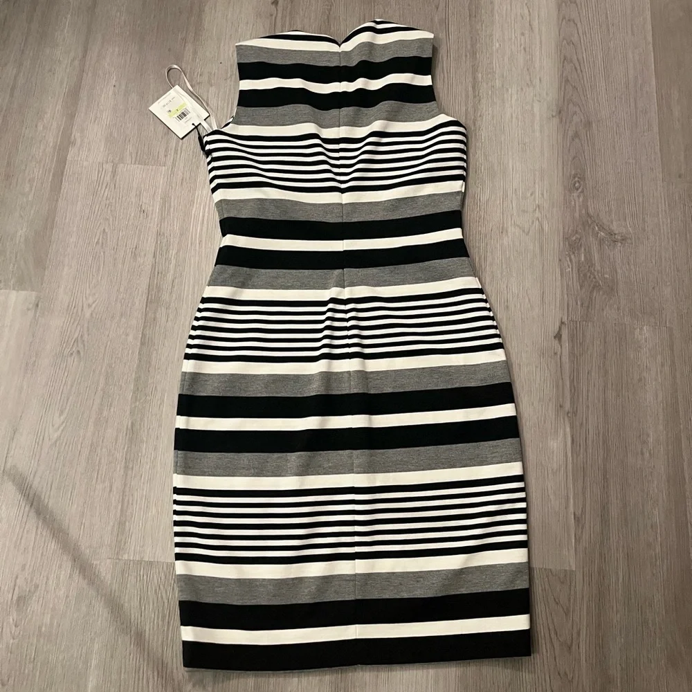NWT Calvin Klein Black White Gray Sleeveless Striped Shift Sheath Dress - Picture 2 of 6